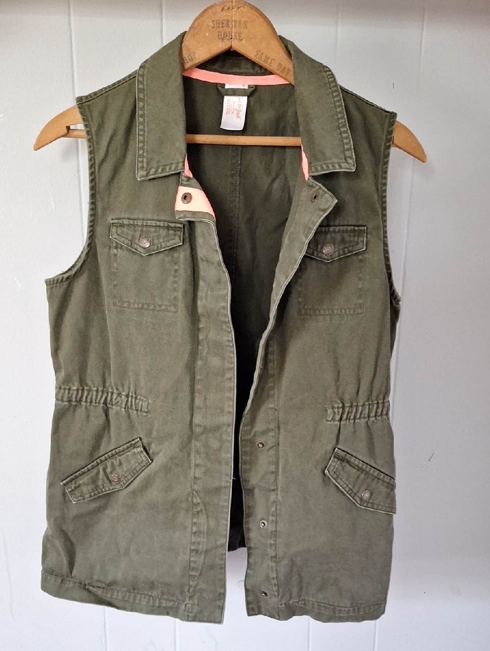 Cat & Jack Olive Green Vest with Coral Trim